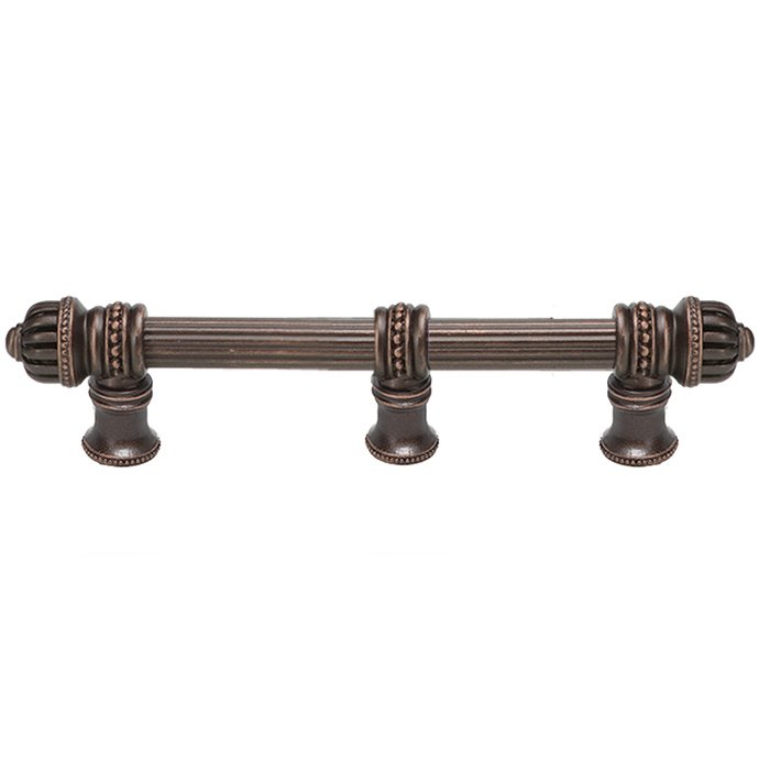 6" Centers Reeded Pull With Small Finial And Center Brace in Platinum