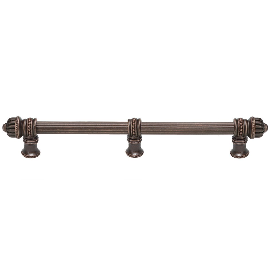 12" Centers Reeded Pull With Small Finial And Center Brace in Satin