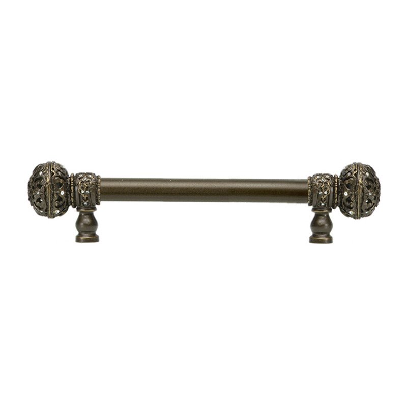 6" Centers 5/8" Smooth Bar pull with Large Finials in Antique Brass and 56 Crystal Swarovski Elements