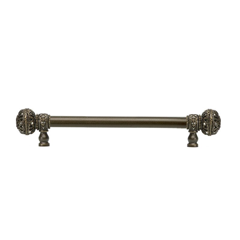 9" Centers 5/8" Smooth Bar pull with Large Finials in Antique Brass and 56 Crystal Swarovski Elements