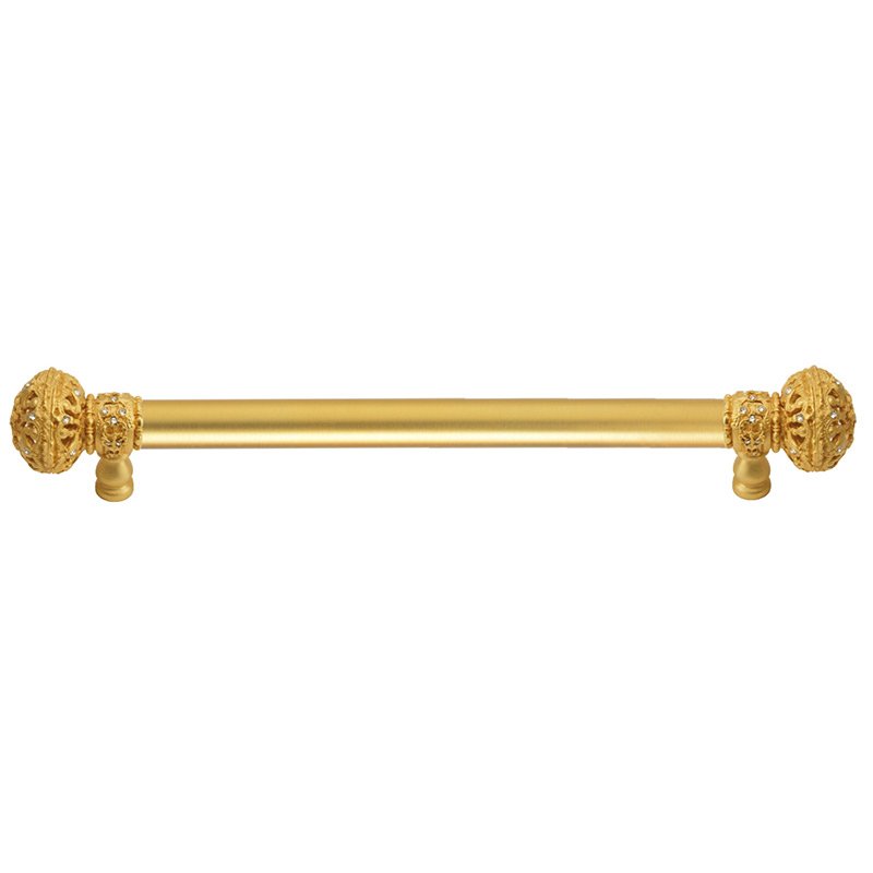 9" Centers 5/8" Smooth Bar pull with Large Finials in Satin Gold and 56 Crystal Swarovski Elements