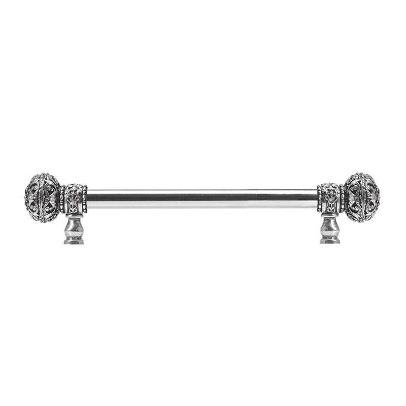 9" Centers 5/8" Smooth Bar pull with Large Finials in Chalice and 56 Clear & Aurora Borealis Swarovski Elements