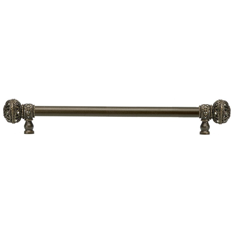 12" Centers 5/8" Smooth Bar pull with Large Finials in Antique Brass & 56 Crystal Swarovski Elements