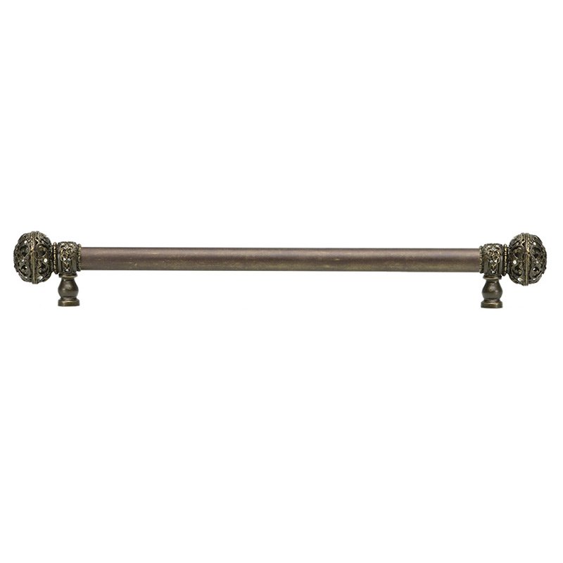 18" Centers 5/8" Smooth Bar pull with Large Finials in Antique Brass & 56 Crystal Swarovski Elements
