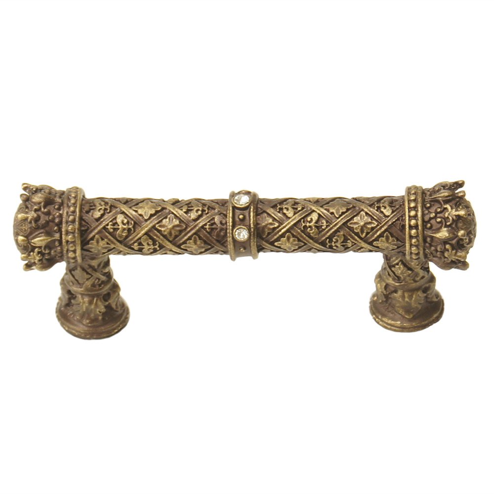 Queen Anne 3" Centers Pull With Swarovski Crystals in Antique Brass with Crystal