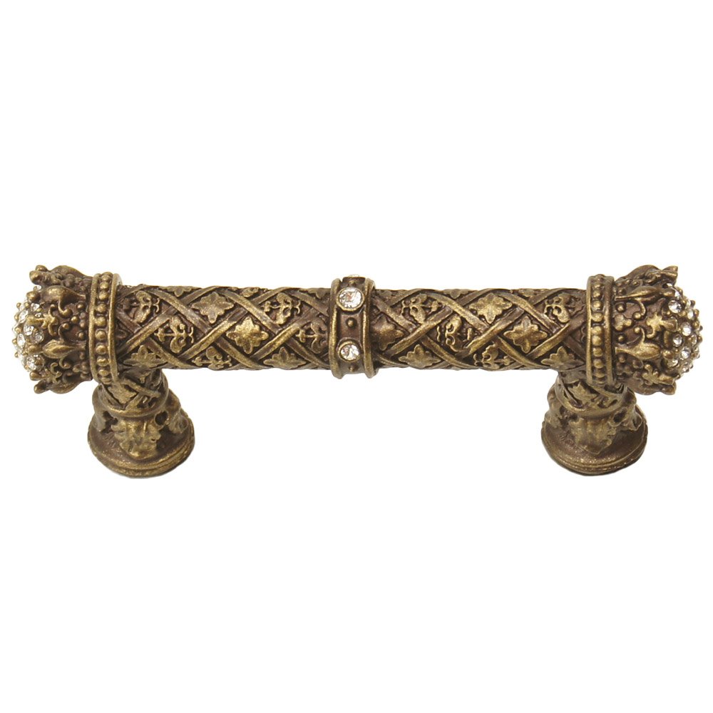 Queen Elizabeth 3" Centers Pull With Swarovski Crystals in Antique Brass with Crystal