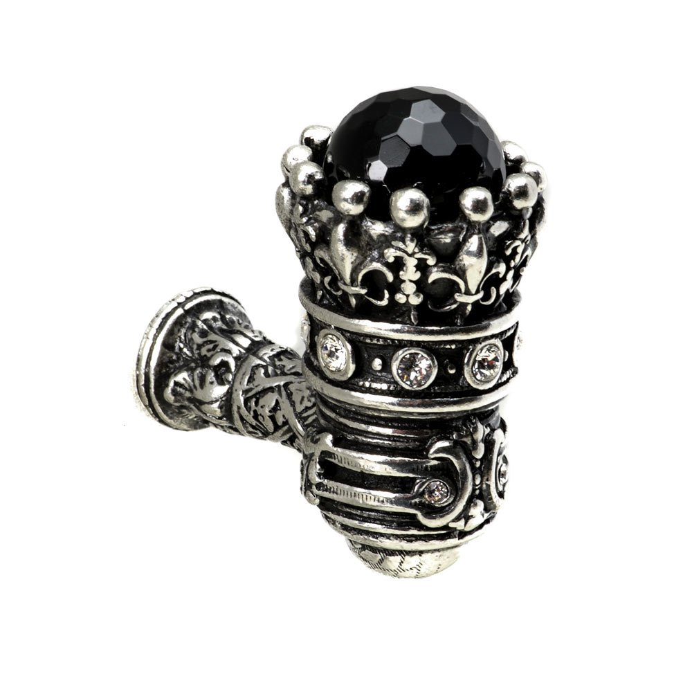 Queen Penelope Large Eated Knob With Swarovski Crystals & Onyx Stones in Soft Gold with Aquamarine