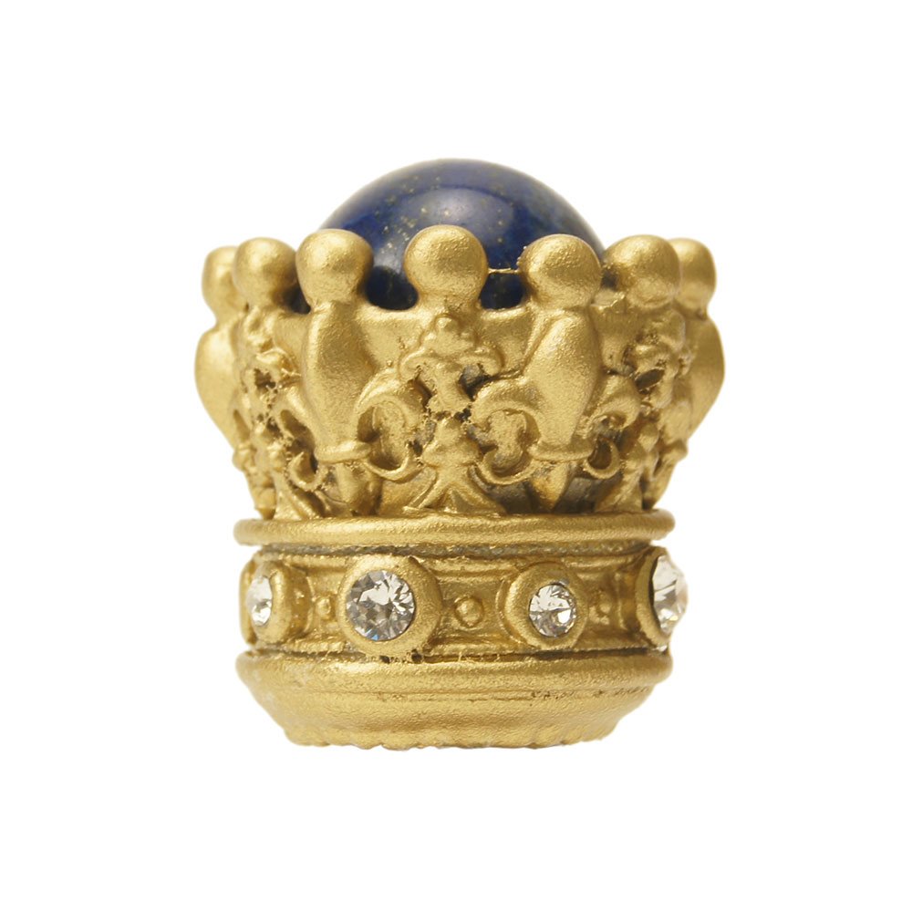 Queen Penelope Large Knob With Swarovski Crystals & Lapis Stones in Soft Gold with Crystal