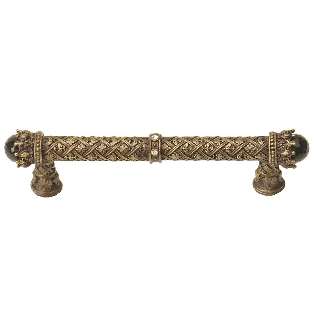 Queen Penelope 5" Centers Pull With Swarovski Crystals & Onxy Stones in Antique Brass with Crystal