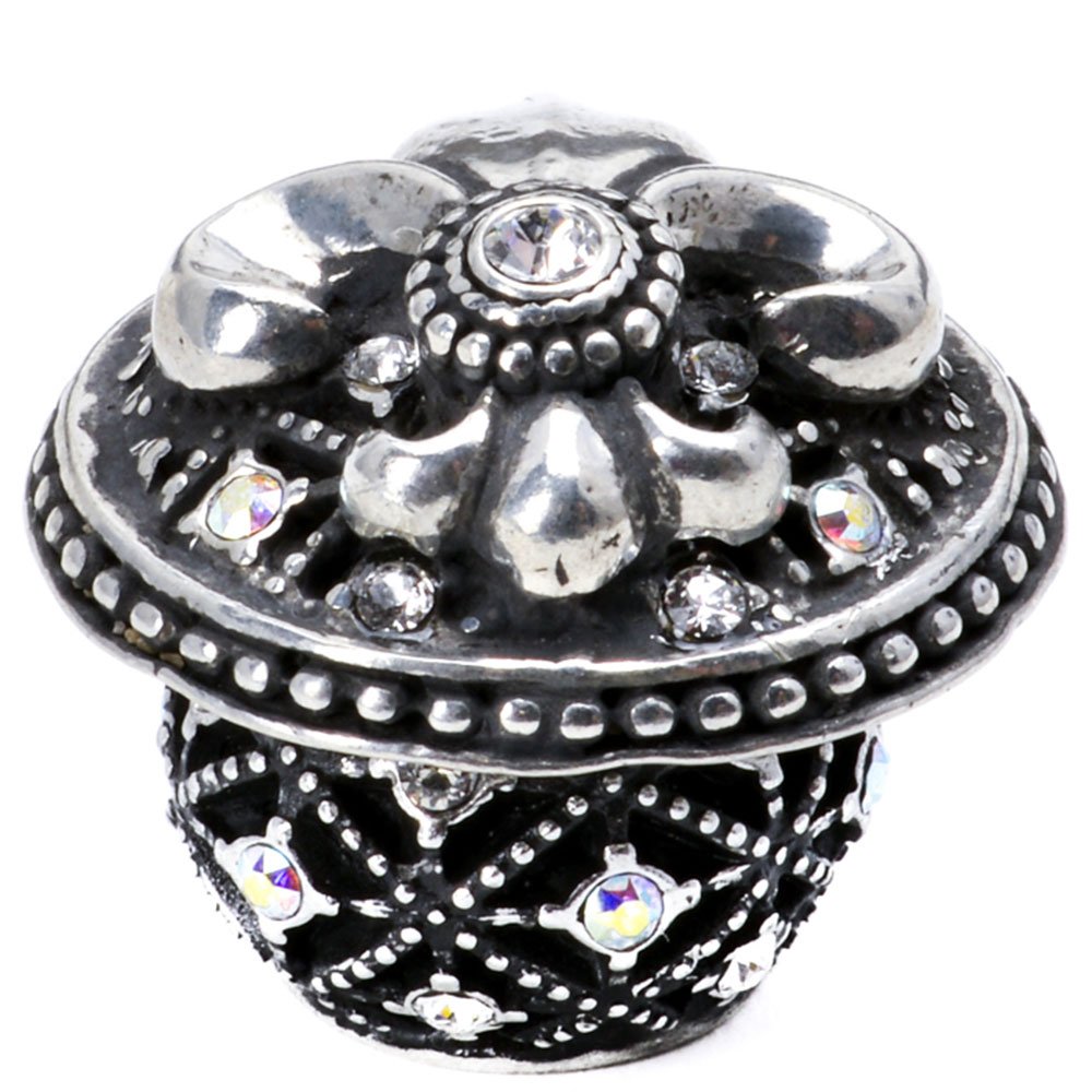 Large Round Knob Fleur De Lys Decorative Spherical Foot With Swarovski Crystals in Oil Rubbed Bronze with Crystal