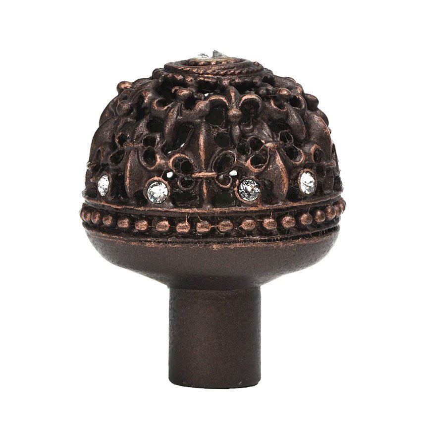 Large Round Knob Fleur De Lys Open Basket With Swarovski Crystals in Soft Gold with Crystal