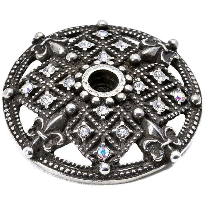 Large Round Escutcheon With Swarovski Crystals in Platinum with Clear and Aurora Borealis