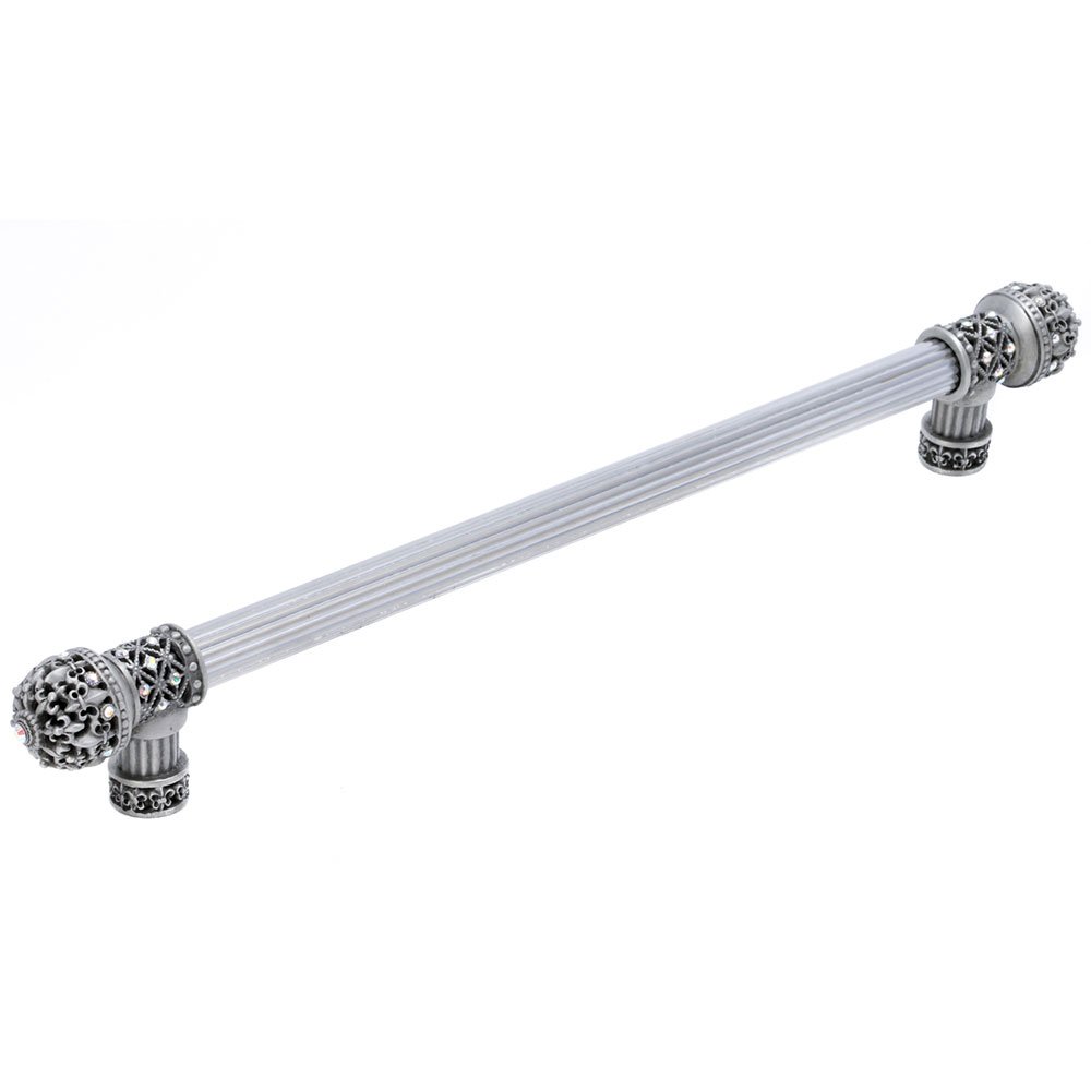 Fleur De Lys 18" Centers Long Pull Small Finial With Swarovski Crystals in Platinum with Aurora Borealis
