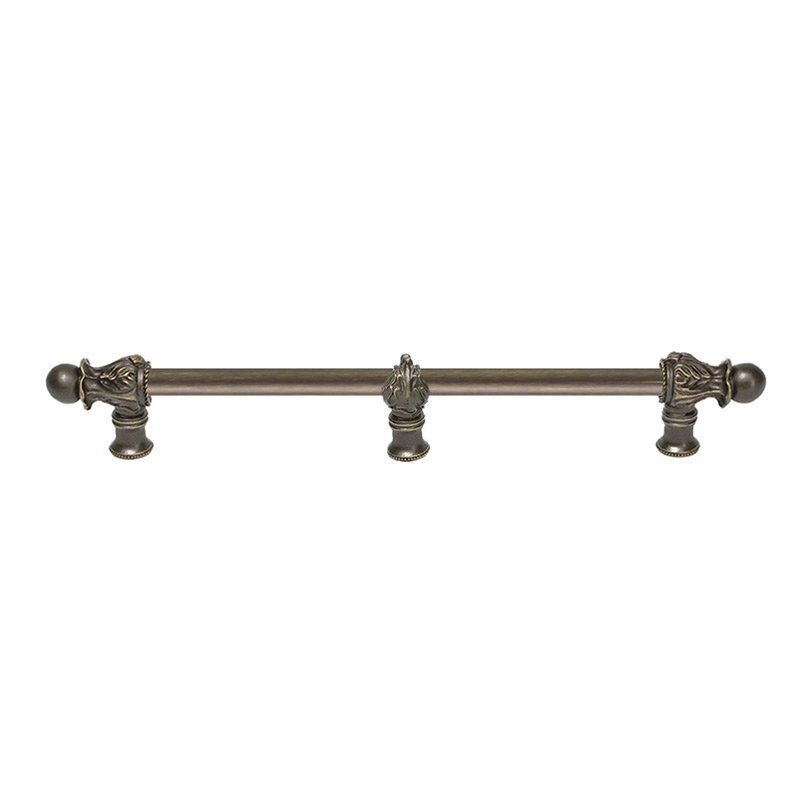 12" Centers 1/2" Round Smooth Bar Romanesque Style With Center Brace in Antique Brass