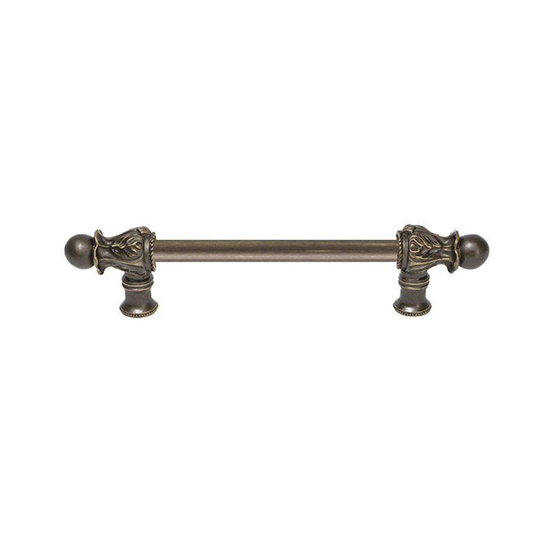 6" Centers 1/2" Round Smooth Bar Long Pull Romanesque Style in Antique Brass