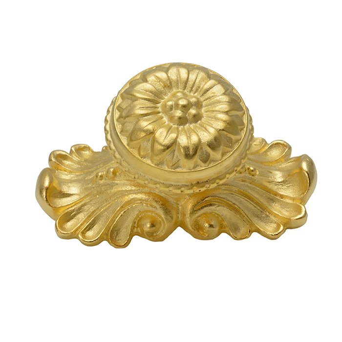 Acanthus Large Knob With Flared Foot Rosette Style With Medium Backplate in Soft Gold