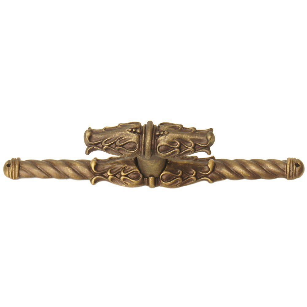 Acanthus Leave Large Knob With Rope Large Backplate Romanesque Style in Antique Brass