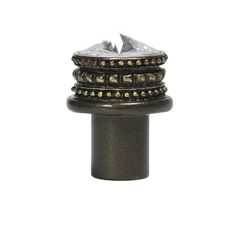 Medium Round Knob with an 18mm Swarovski Crystal in Antique Brass with Crystal