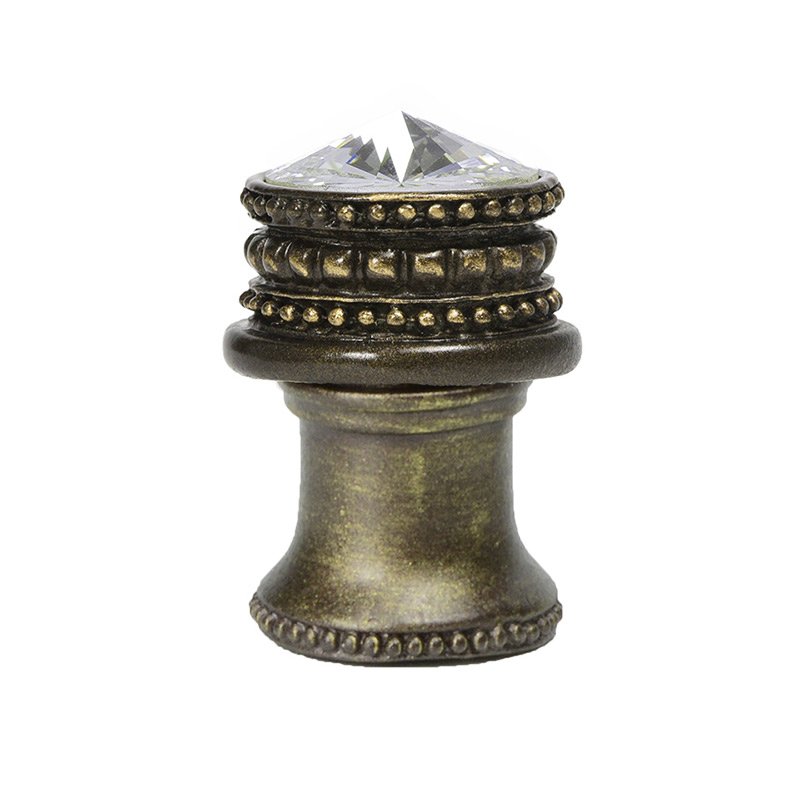 Medium Round Knob With Flared Foot With An 18Mm Swarovski Crystal In Antique Brass