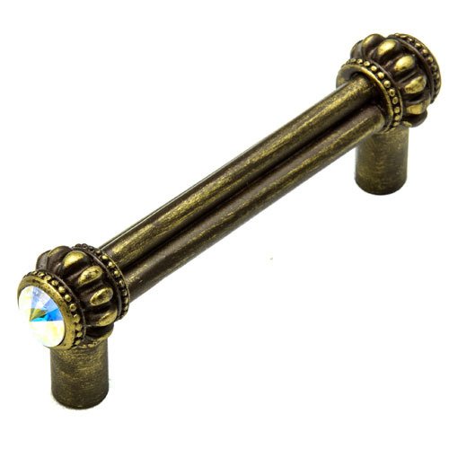 3" Centers Double Pull with Swarovski Elements in Antique Brass with Aurora Borealis