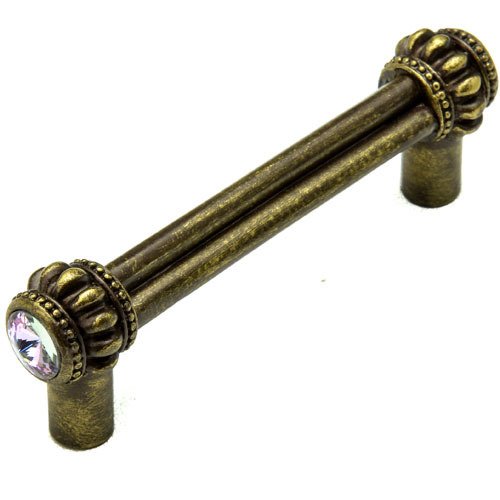 3" Centers Double Pull with Swarovski Elements in Antique Brass with Vitral Light