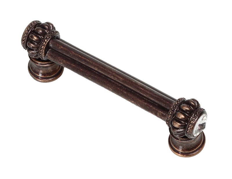 Double 3" Centers Pull With Flared Foot With 2 Rivoli Swarovski Crystals In Oil Rubbed Bronze