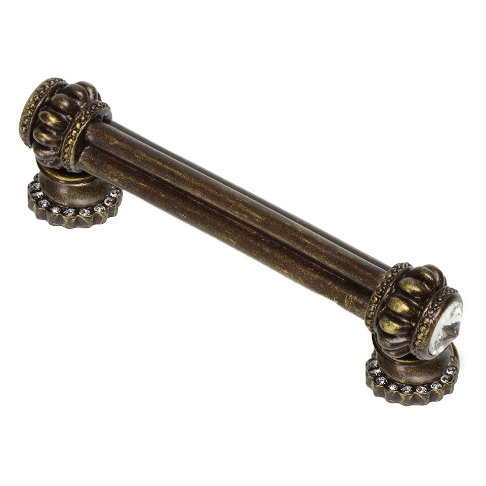 Double 3" Centers Pull With Halos Platforms With 40 Swarovski Crystals In Antique Brass