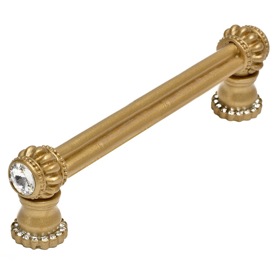 Double 4" Centers Pull With Halos Platforms With 40 Swarovski Crystals In Antique Brass