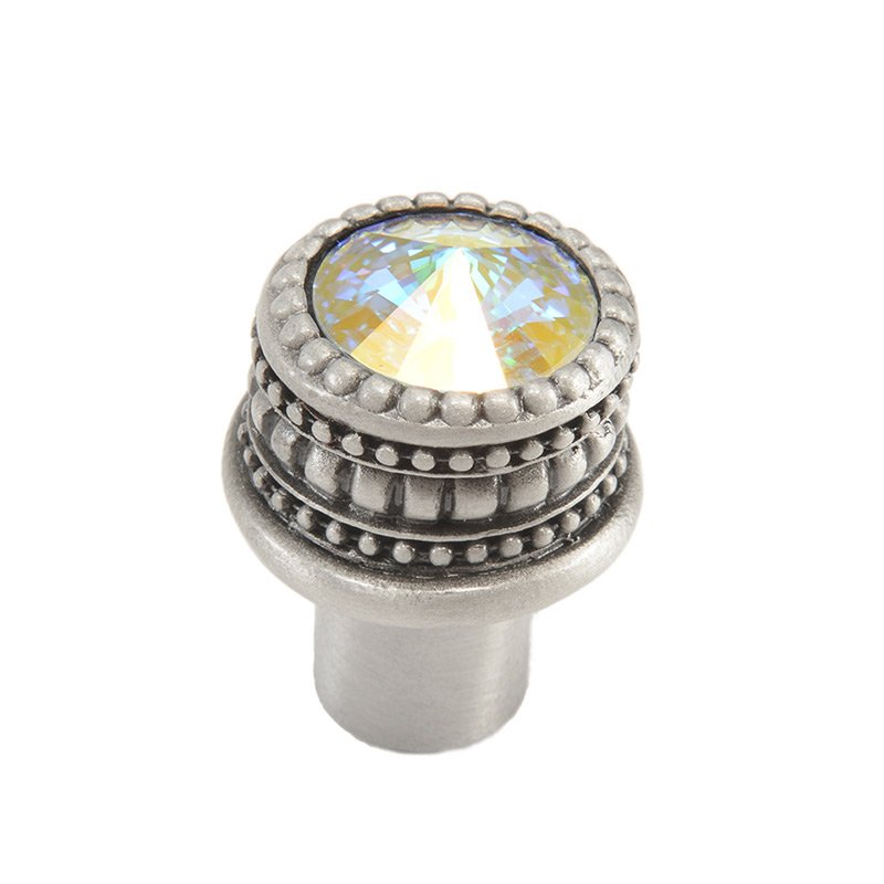 Medium Round Knob with a 16mm Rivoli Swarovski Crystal in Satin with Aurora Boreal Crystal