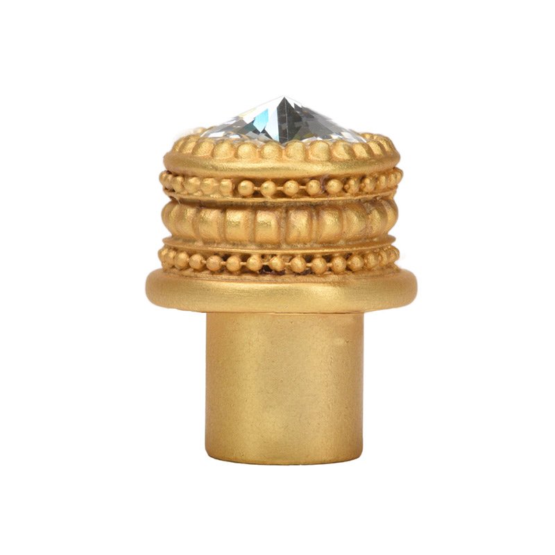 Medium Round Knob with 16mm Rivoli Swarovski Crystal in Satin Gold with Crystal