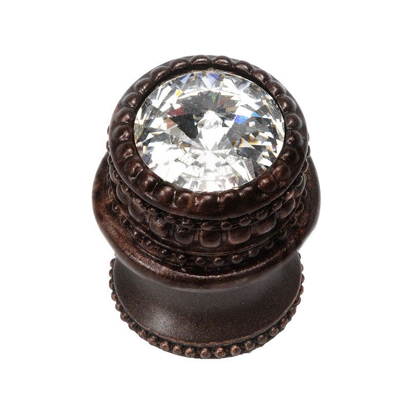 Medium Round Knob With Flared Foot With An 16mm Swarovski Crystal In Oil Rubbed Bronze