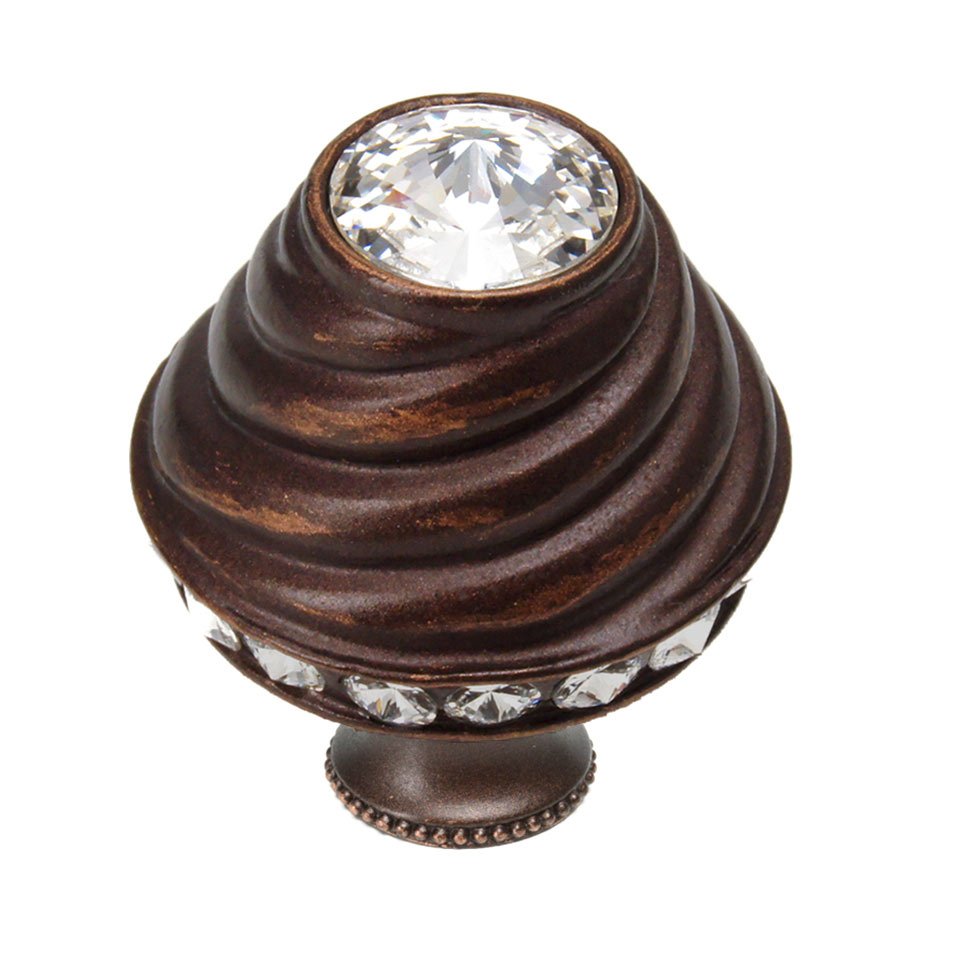 Medium Round Knob With Flared Foot With 19 Rivoli Swarovski Crystals In Antique Brass