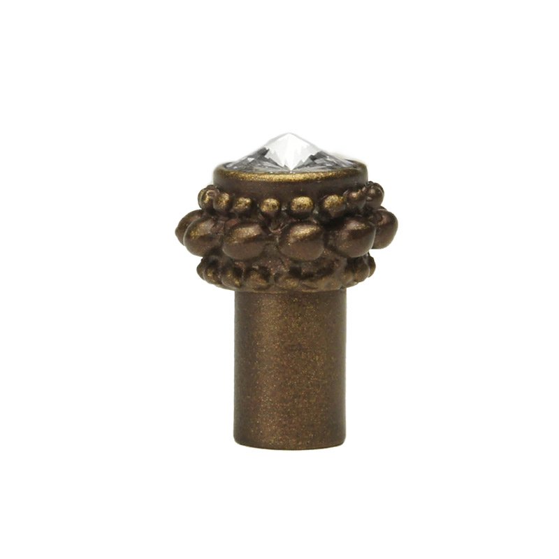 Small Round Knob with Rivoli Swarovski Crystal in Antique Brass with Crystal