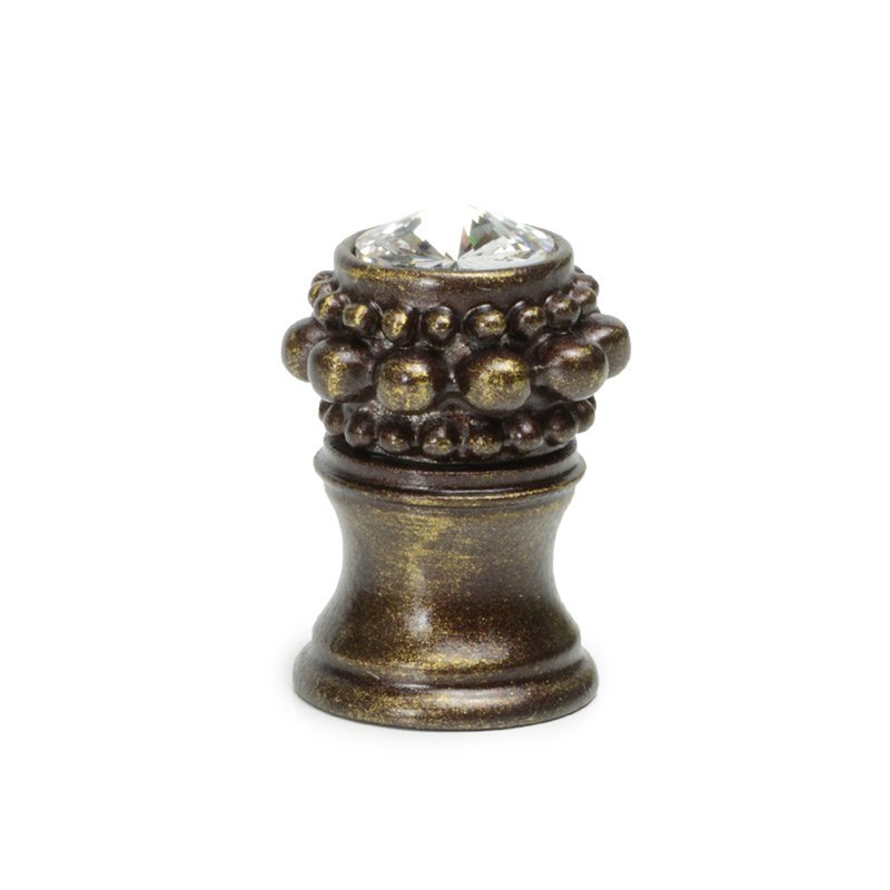 Small Round Knob With Flared Foot With A Rivoli Swarovski Crystal In Antique Brass