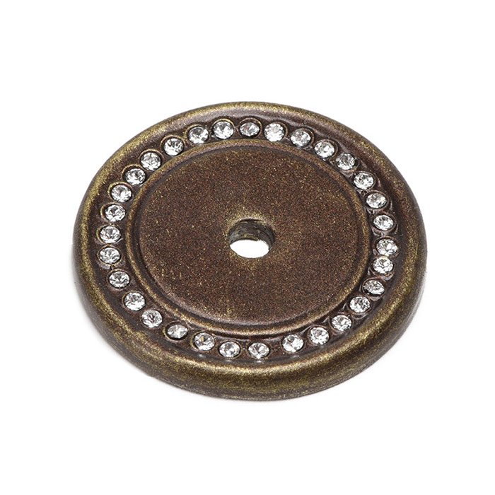 1 1/2" Knob Backplate with Swarovski Crystals in Antique Brass with Crystal