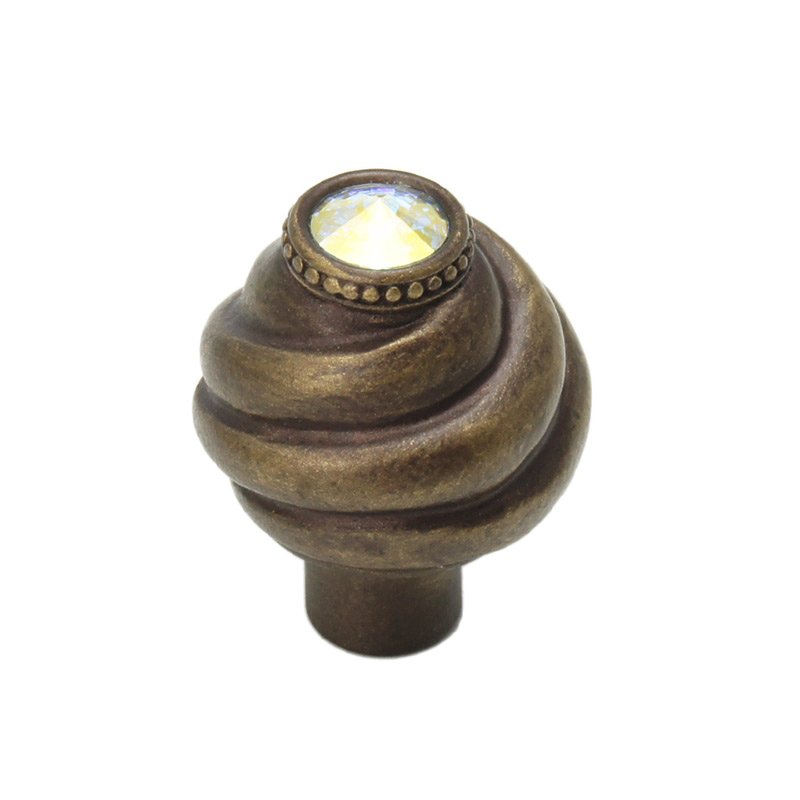 1 1/4" (32mm) Knob in Antique Brass with Aurora Boreal Crystal