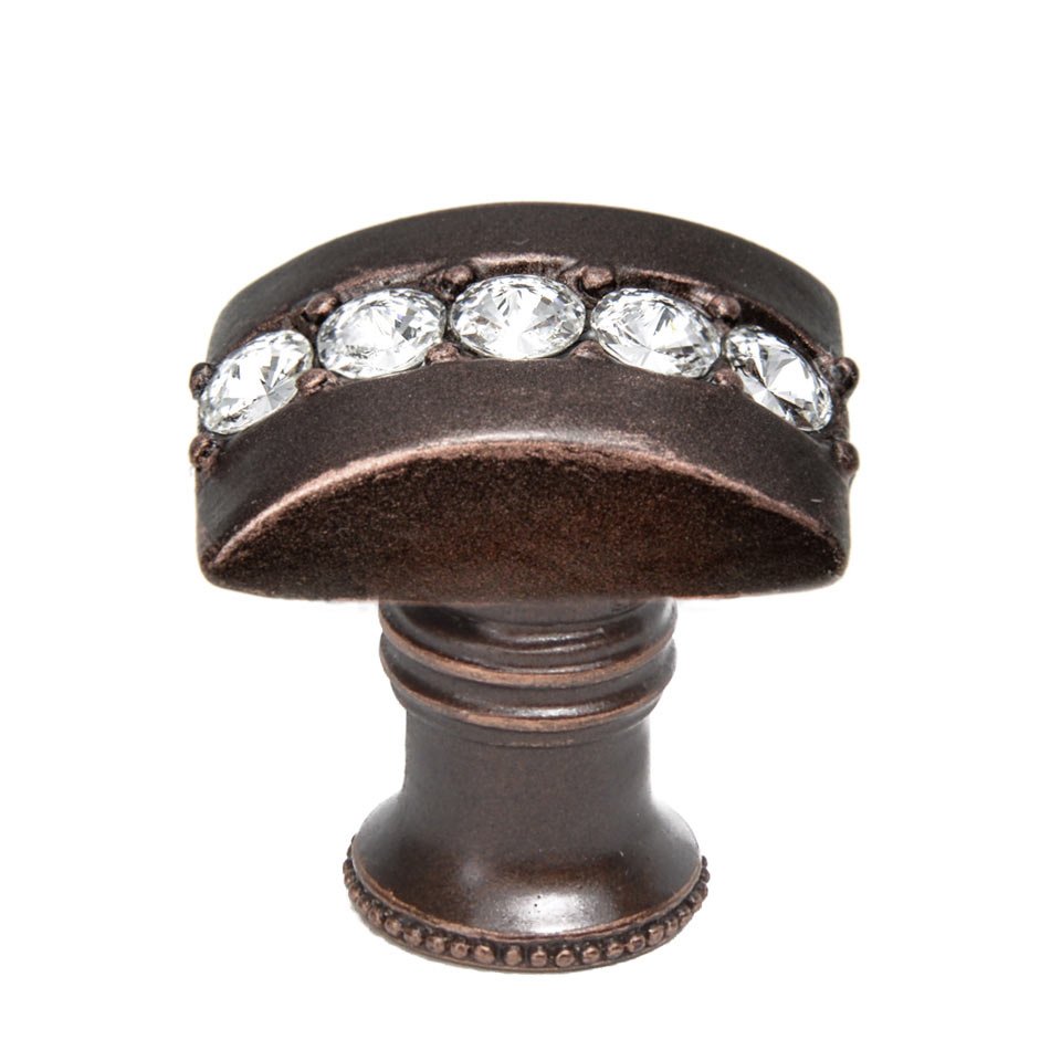 Rectangle Knob With Flared Foot With Center Of 5 Rivoli Swarovski Crystals In Bronze