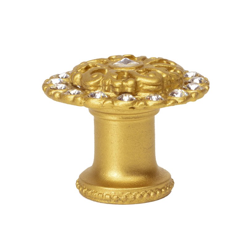 Medium Round Knob With Flared Foot With Swarovski Crystals In Satin Gold