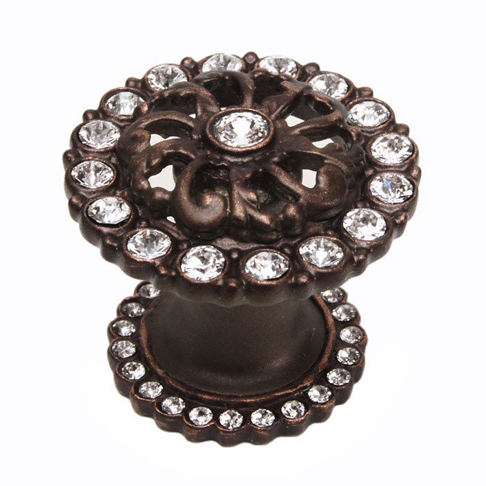 Medium Round Knob With Halo Platform With Swarovski Crystals In Oil Rubbed Bronze