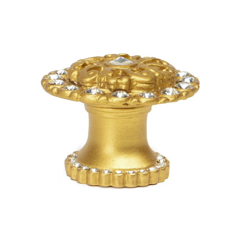 Medium Round Knob With Halo Platform With Swarovski Crystals In Satin Gold