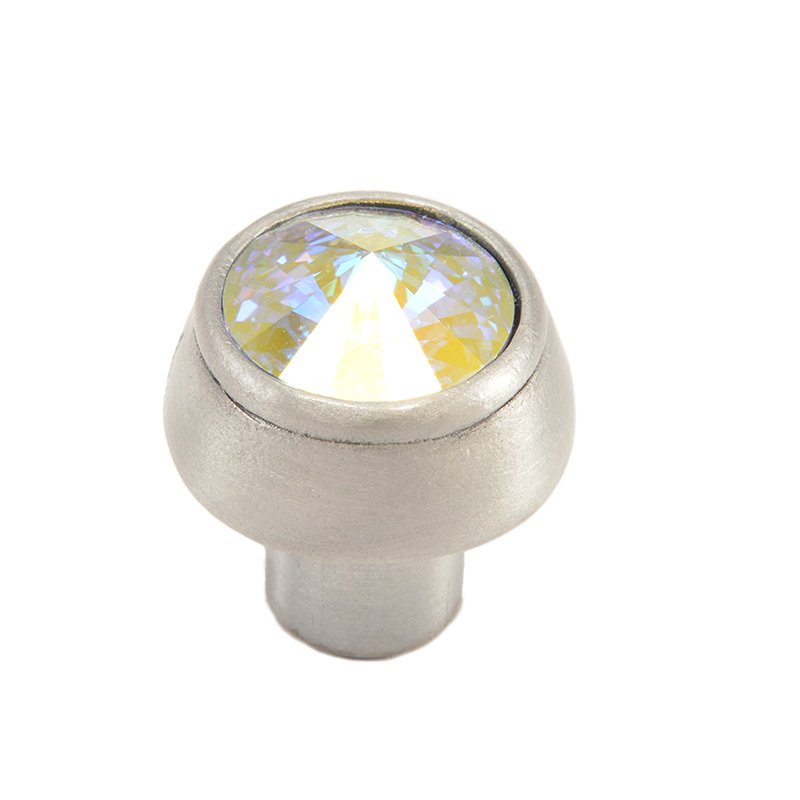 Round Knob with 18mm Swarovski Crystal in Satin with Aurora Boreal Crystal