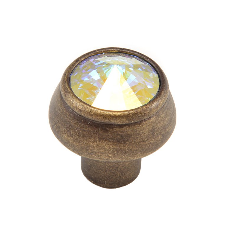 Round Knob with 18mm Swarovski Crystal in Antique Brass with Aurora Boreal Crystal
