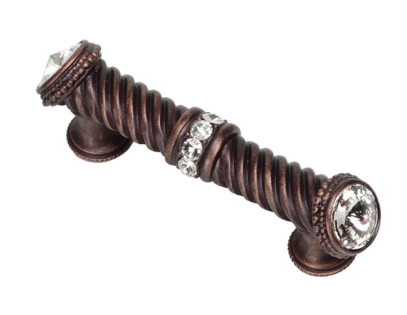 3" Centers Large Pull with 7 Rivoli Swarovski Crystals in Oil Rubbed Bronze with Crystal