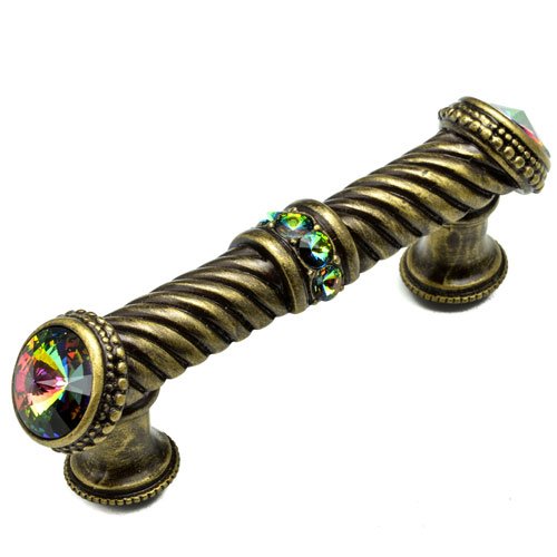 3" Centers Large Pull with End & Center Swarovski Elements in Antique Brass with Vitral Medium