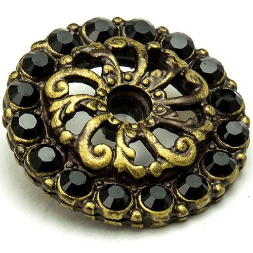 Small Escutcheon with Swarovski Elements in Antique Brass with Jet