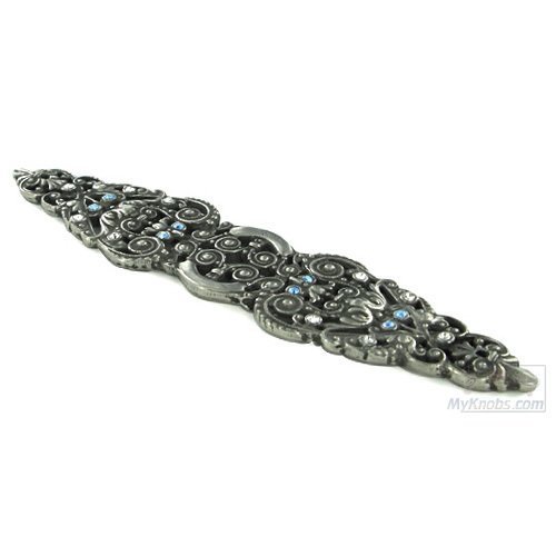 Elongated Julianne Grace Knob Backplate with Aquamarine & Clear "Swarovksi Crystals in Chalice