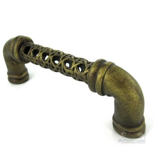 Bamboo and Cane 4" Pull in Antique Brass