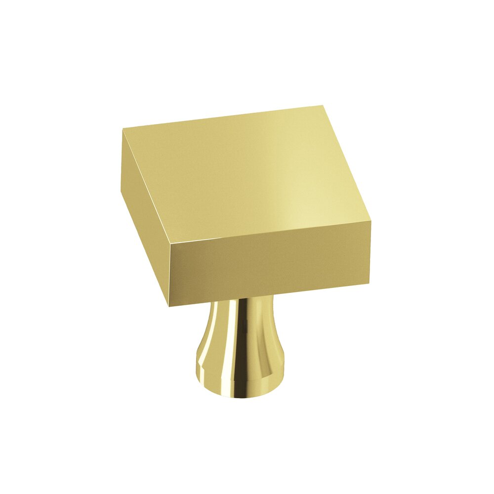 1" Square Knob In Polished Brass