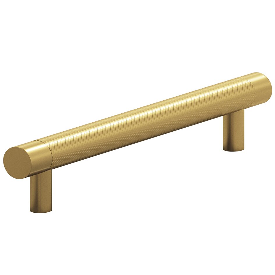 6" Centers Single Knurl Bands Pull in Satin Brass