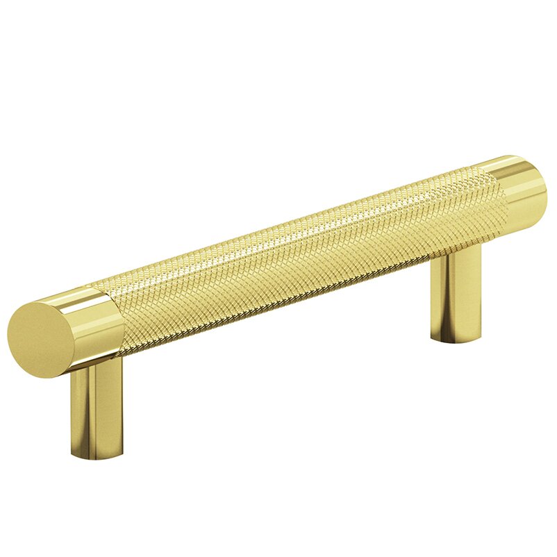 4" Centers Diamond Knurl Pull in Polished Brass Unlacquered